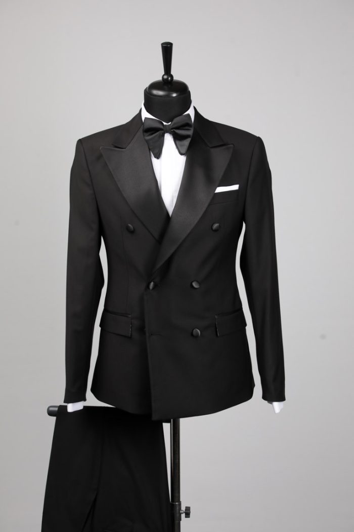 Costum de Mire Negru la Două Rânduri – Țesătură Bi-Stretch - imagine 3