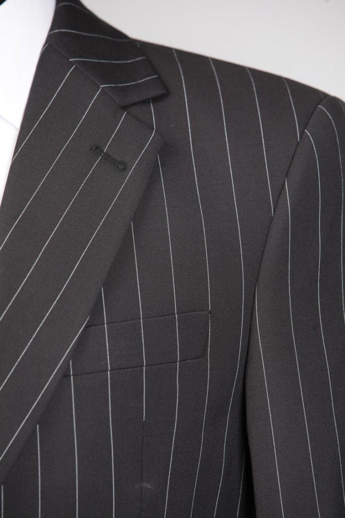 Costum Negru în Dungi din lână Țesătură Subțire - imagine 8