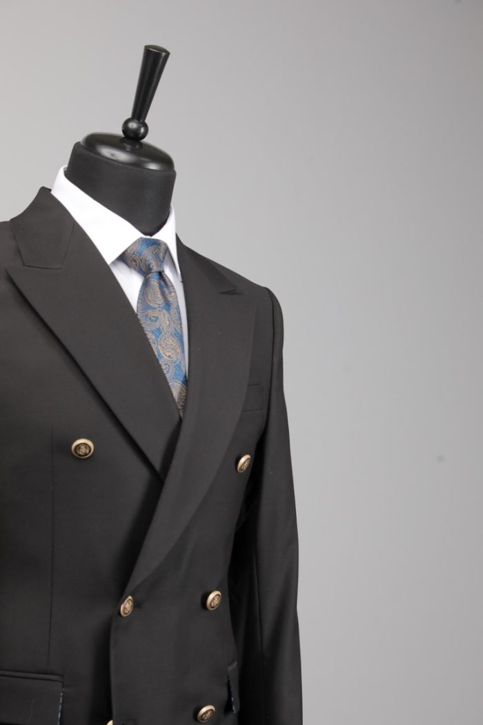 Costum Negru la Două Rânduri din Țesătură Bi-Stretch – ROSINNI - imagine 3