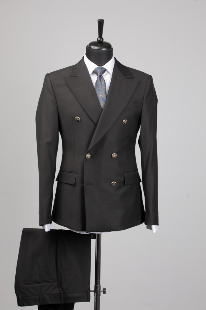 Costum Negru la Două Rânduri din Țesătură Bi-Stretch – ROSINNI - imagine 5