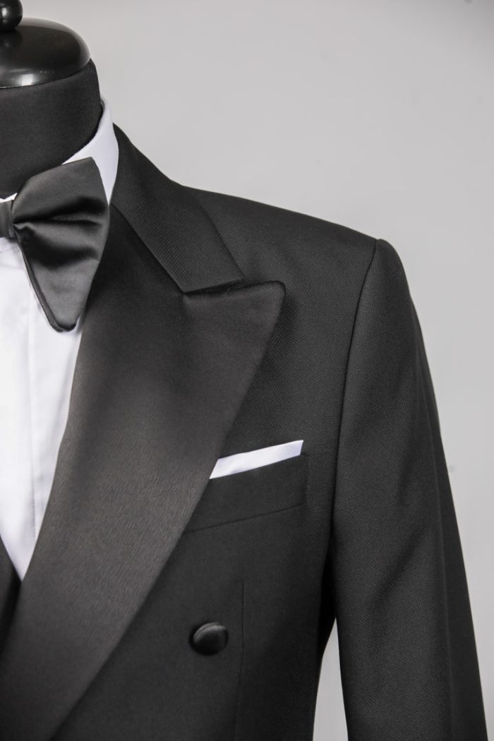 Costum de Mire Negru Texturat la Două Rânduri de nasturi - imagine 5