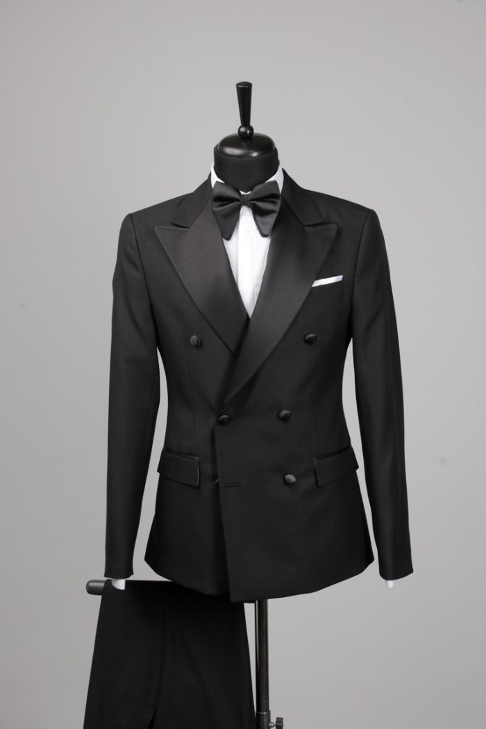 Costum de Mire Negru Texturat la Două Rânduri de nasturi - imagine 3