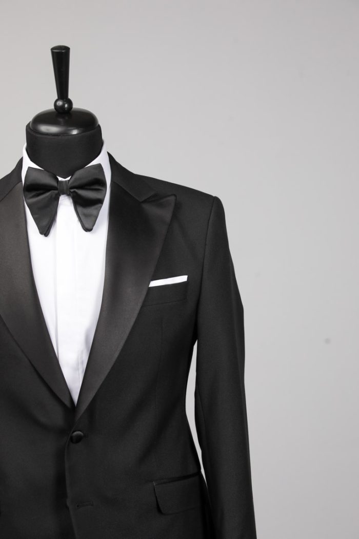 Costum de Mire Negru Texturat cu Rever din Satin – ROSINNI - imagine 4