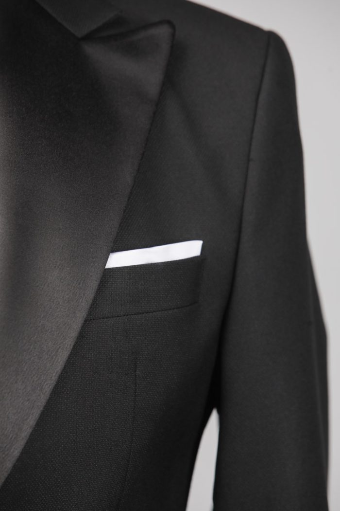 Costum de Mire Negru Texturat cu Rever din Satin – ROSINNI - imagine 6