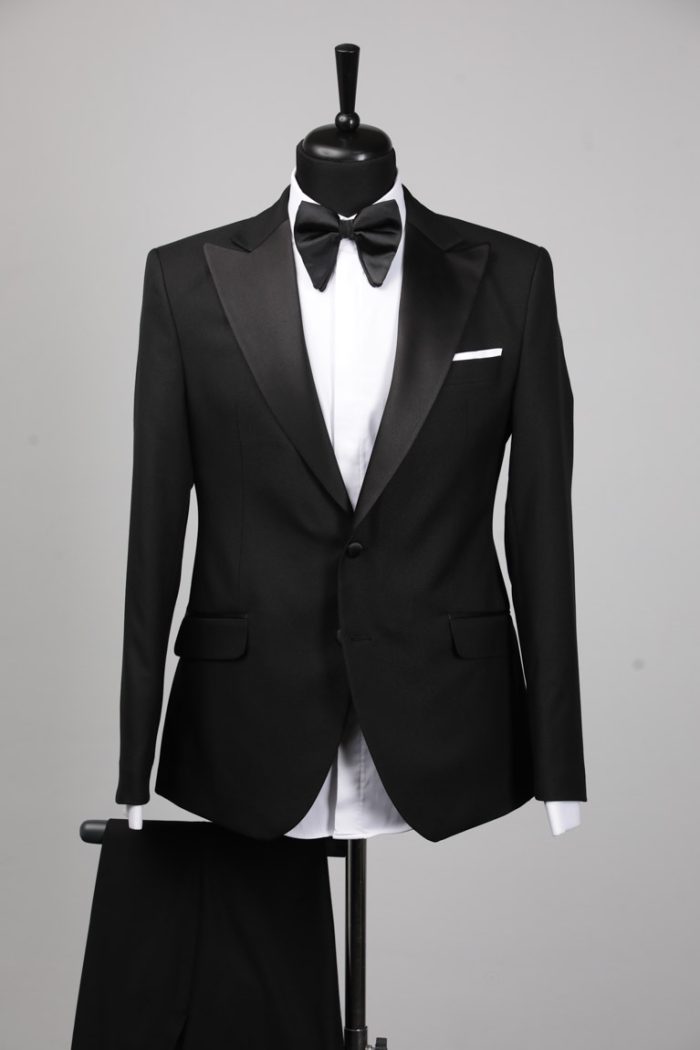 Costum de Mire Negru Texturat cu Rever din Satin – ROSINNI - imagine 5