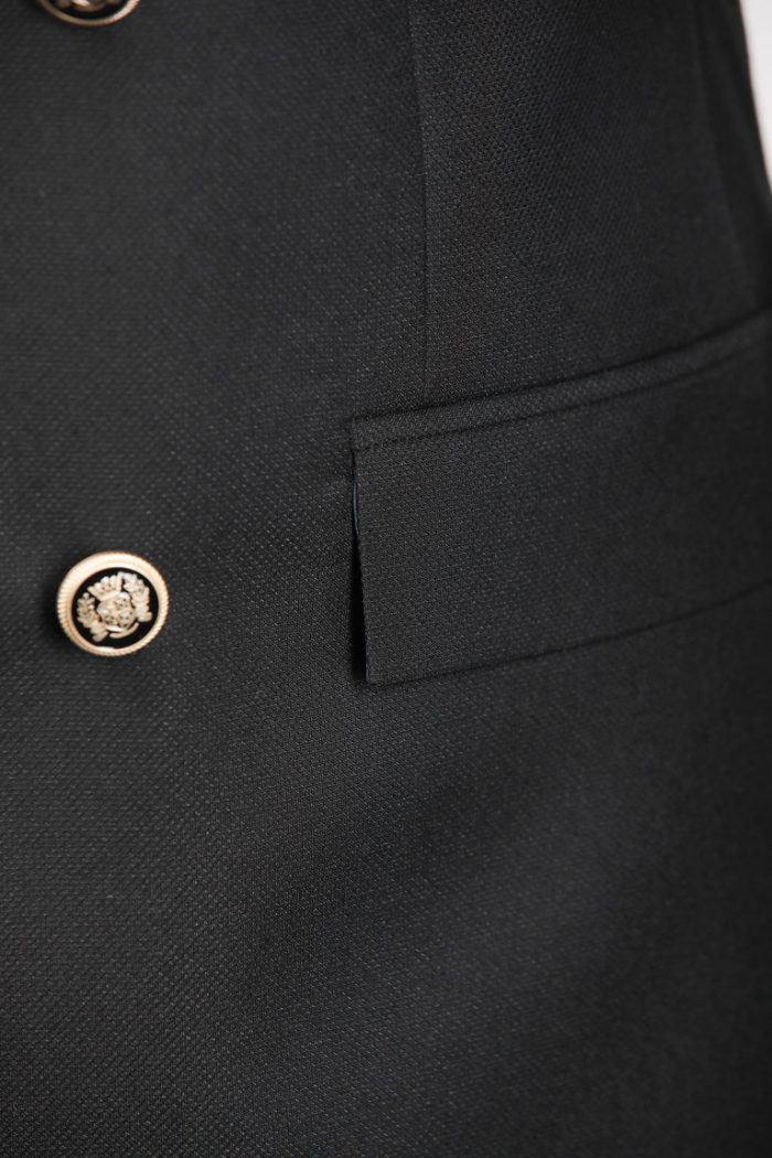 Costum Negru Texturat la Două Rânduri de Nasturi – ROSINNI - imagine 3