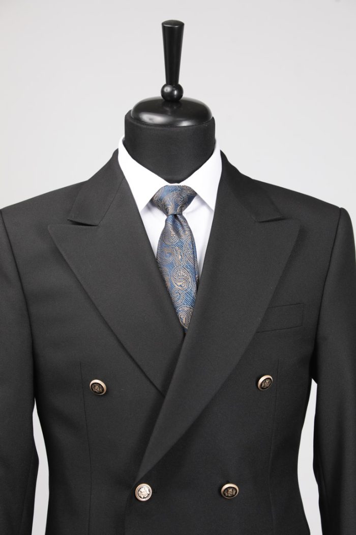 Costum Negru Texturat la Două Rânduri de Nasturi – ROSINNI - imagine 4