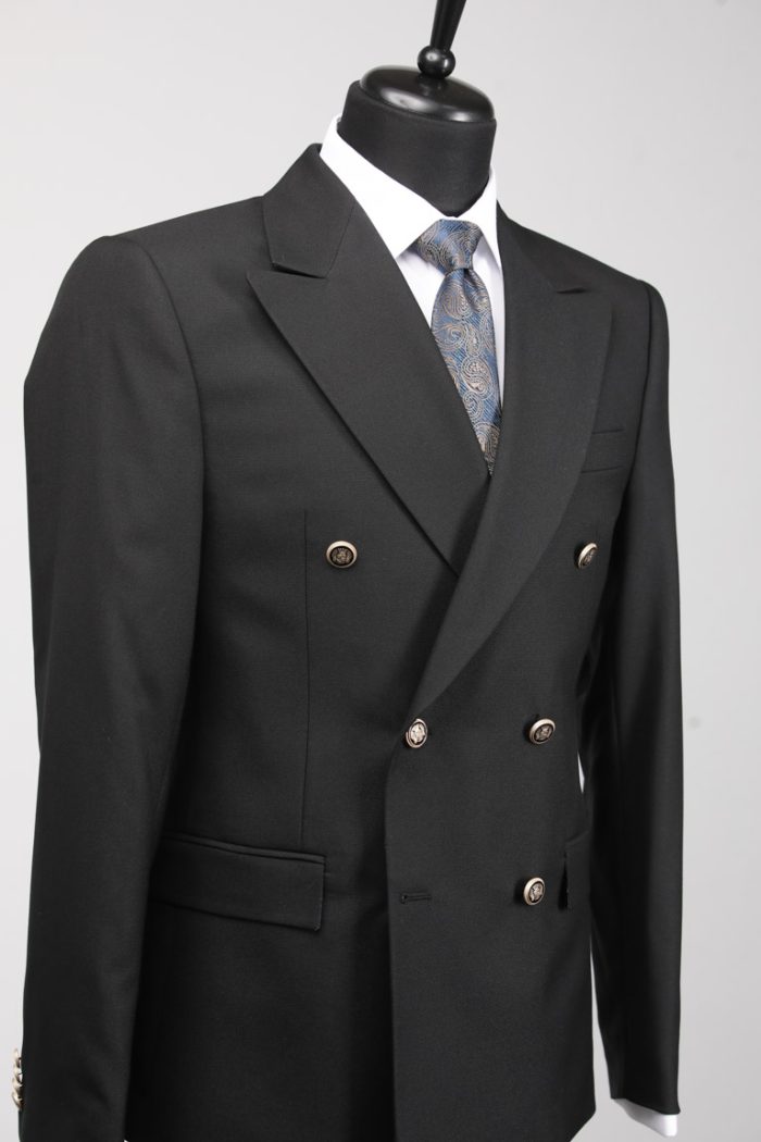 Costum Negru Texturat la Două Rânduri de Nasturi – ROSINNI - imagine 6