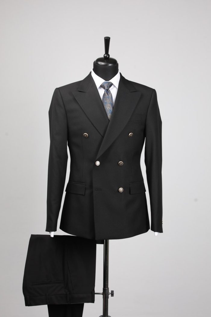 Costum Negru Texturat la Două Rânduri de Nasturi – ROSINNI - imagine 5