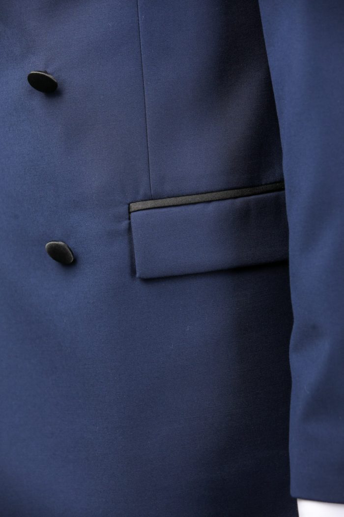 Costum de Mire Albastru la Două Rânduri cu Pantaloni Negri - imagine 6