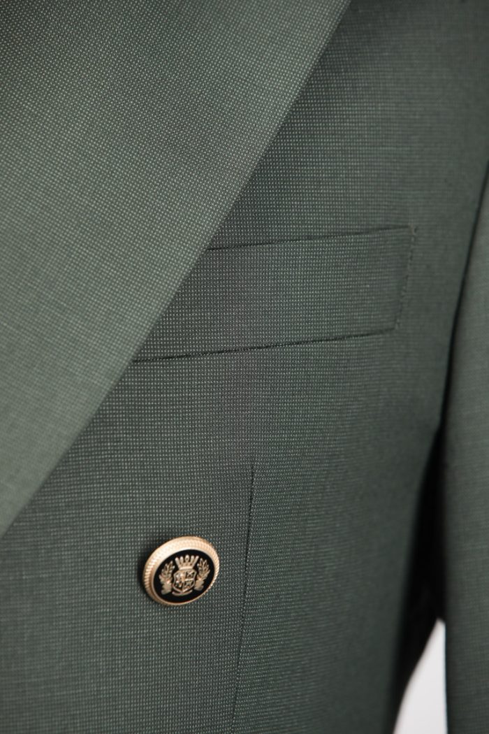 Costum Verde Texturat la Două Rânduri de Nasturi – ROSINNI - imagine 2