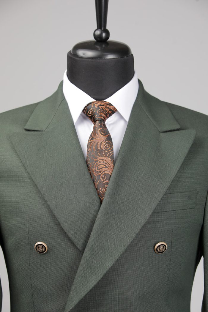 Costum Verde Texturat la Două Rânduri de Nasturi – ROSINNI - imagine 3