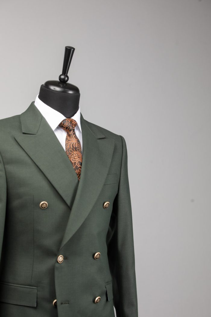 Costum Verde Texturat la Două Rânduri de Nasturi – ROSINNI - imagine 4