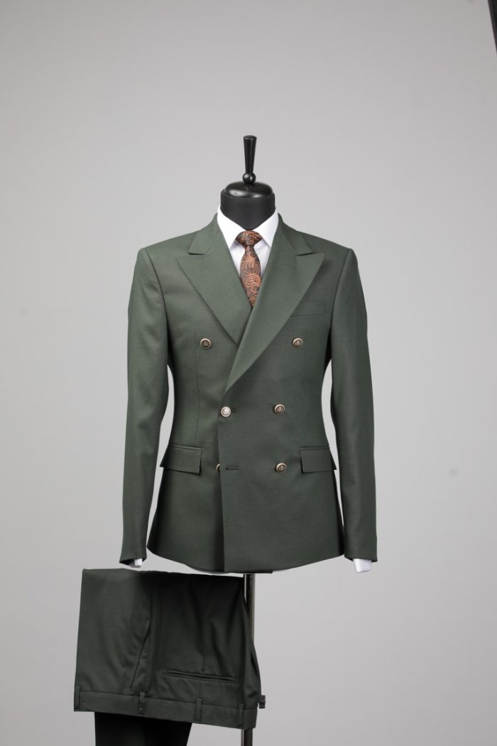 Costum Verde Texturat la Două Rânduri de Nasturi – ROSINNI - imagine 5