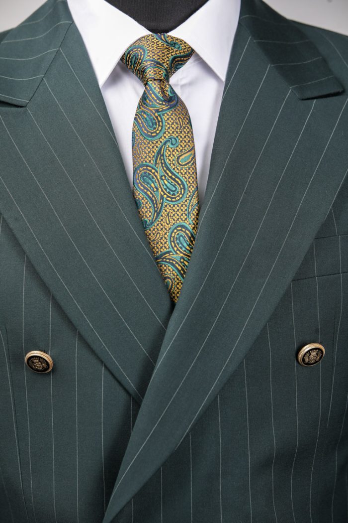 Costum Verde cu Dungi la Două Rânduri de Nasturi – ROSINNI - imagine 3