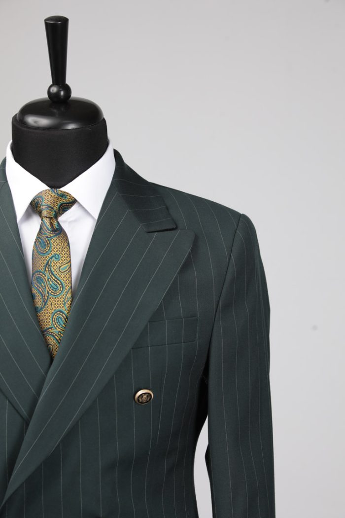 Costum Verde cu Dungi la Două Rânduri de Nasturi – ROSINNI - imagine 4