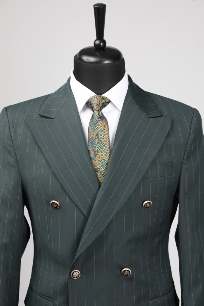 Costum Verde cu Dungi la Două Rânduri de Nasturi – ROSINNI - imagine 6