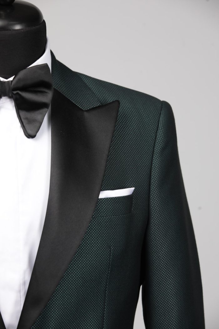 Costum de Mire Verde Texturat cu Pantalon Negru – ROSINNI - imagine 3