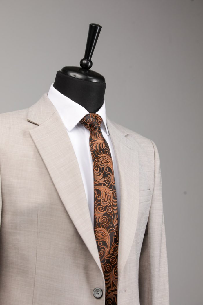 Costum Bej Texturat Elastic - imagine 6