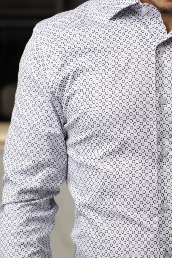 Cămașă Versatilă cu Imprimeu Geometric Navy și Țesătură Elastică - imagine 2