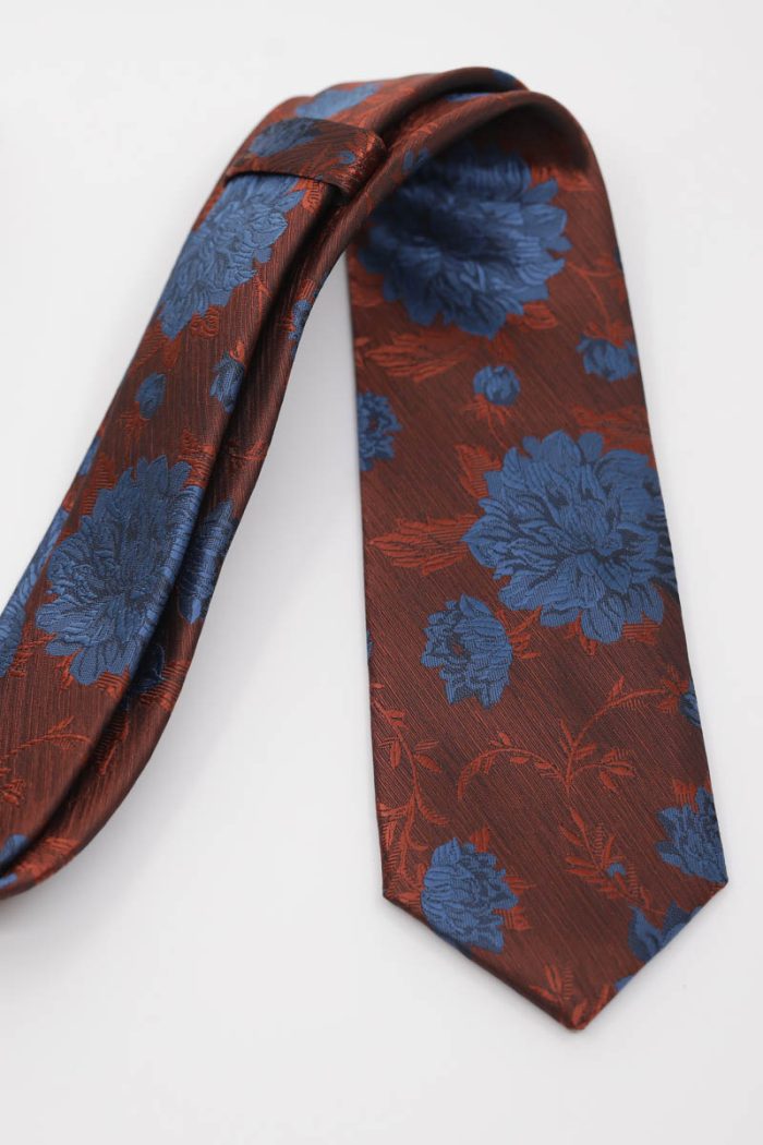 Cravata Rosinni roșie cu motive florale - imagine 2