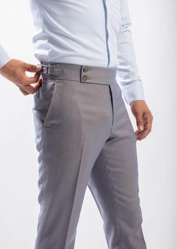 Pantaloni Sartoriali Gri-Bleu (Slate) din Lână cu Ajustare Laterală - imagine 6