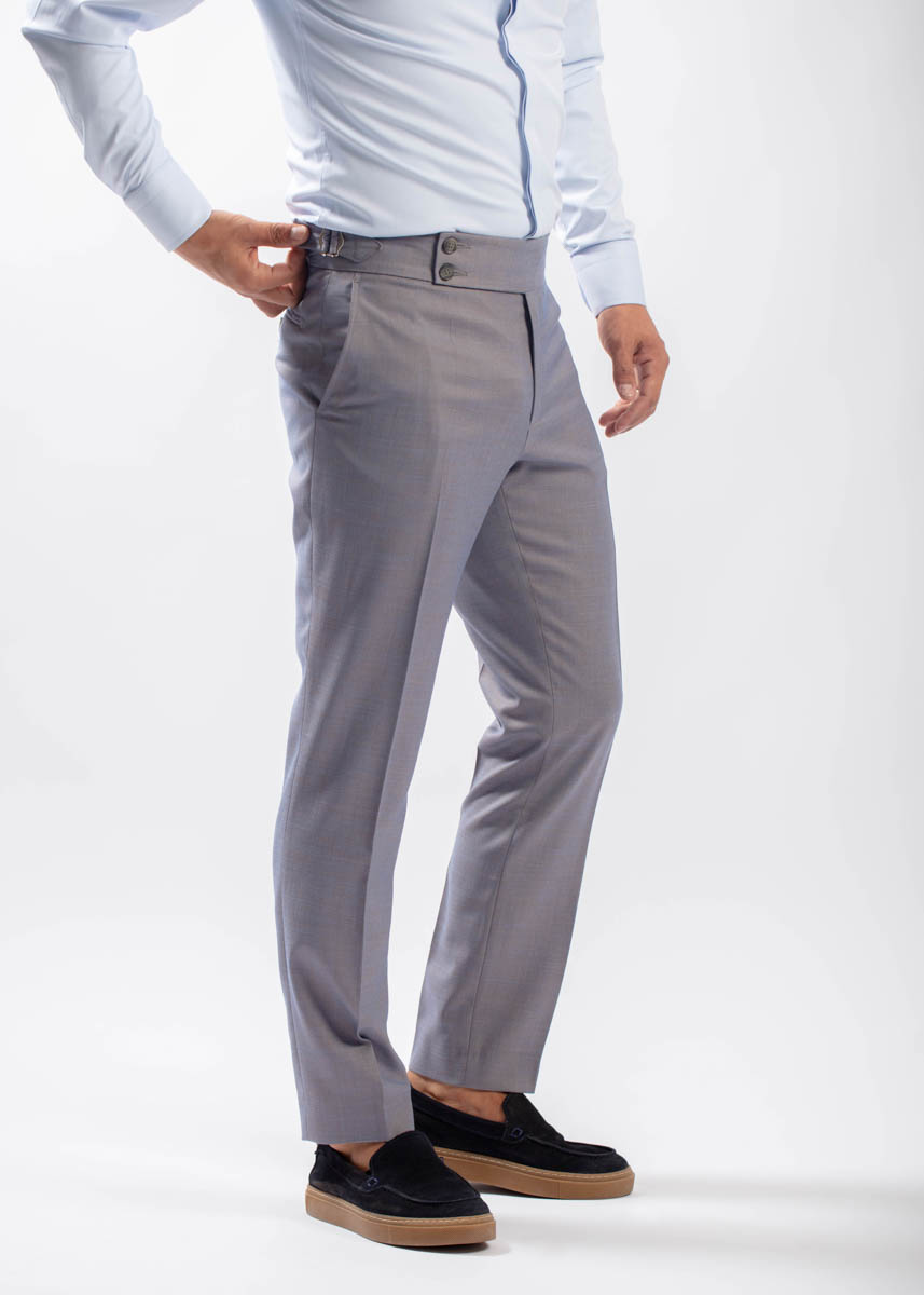 Costume barbati sibiu costume de mire sibiu costume de ceremonie -547 Pantaloni Sartoriali Gri-Bleu (Slate) din Lână cu Ajustare Laterală - imagine 1