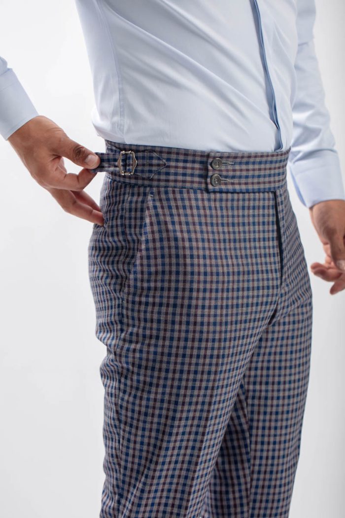 Pantaloni Sartoriali din Lână Premium în Carouri cu Ajustare Laterală - imagine 4