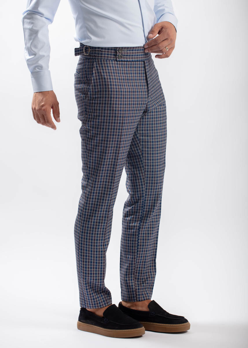 Costume barbati sibiu costume de mire sibiu costume de ceremonie -554 Pantaloni Sartoriali din Lână Premium în Carouri cu Ajustare Laterală - imagine 1