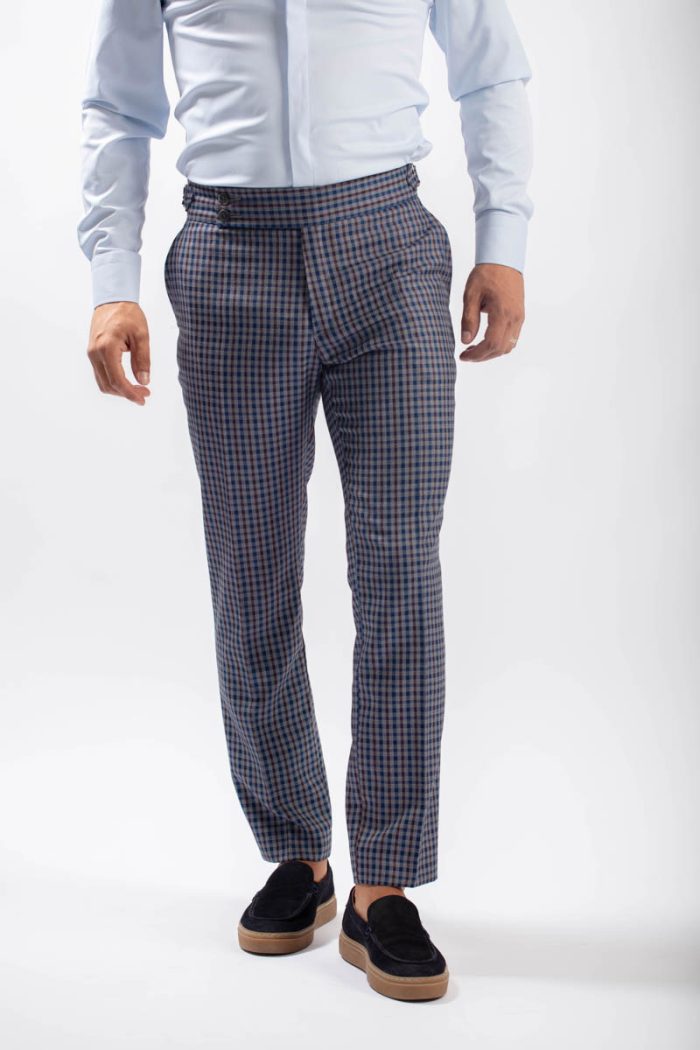 Pantaloni Sartoriali din Lână Premium în Carouri cu Ajustare Laterală - imagine 3
