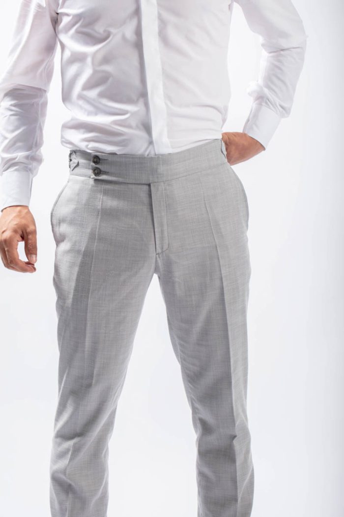 Pantaloni Sartoriali Gri Deschis din Lână Premium cu Ajustare Laterală - imagine 3