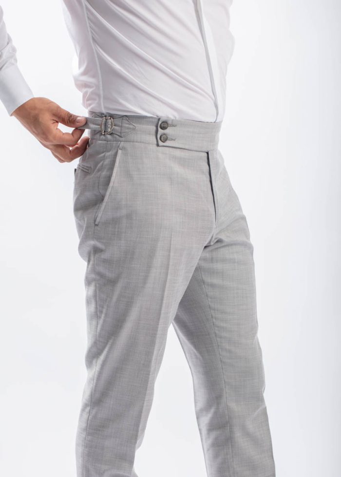 Pantaloni Sartoriali Gri Deschis din Lână Premium cu Ajustare Laterală - imagine 4