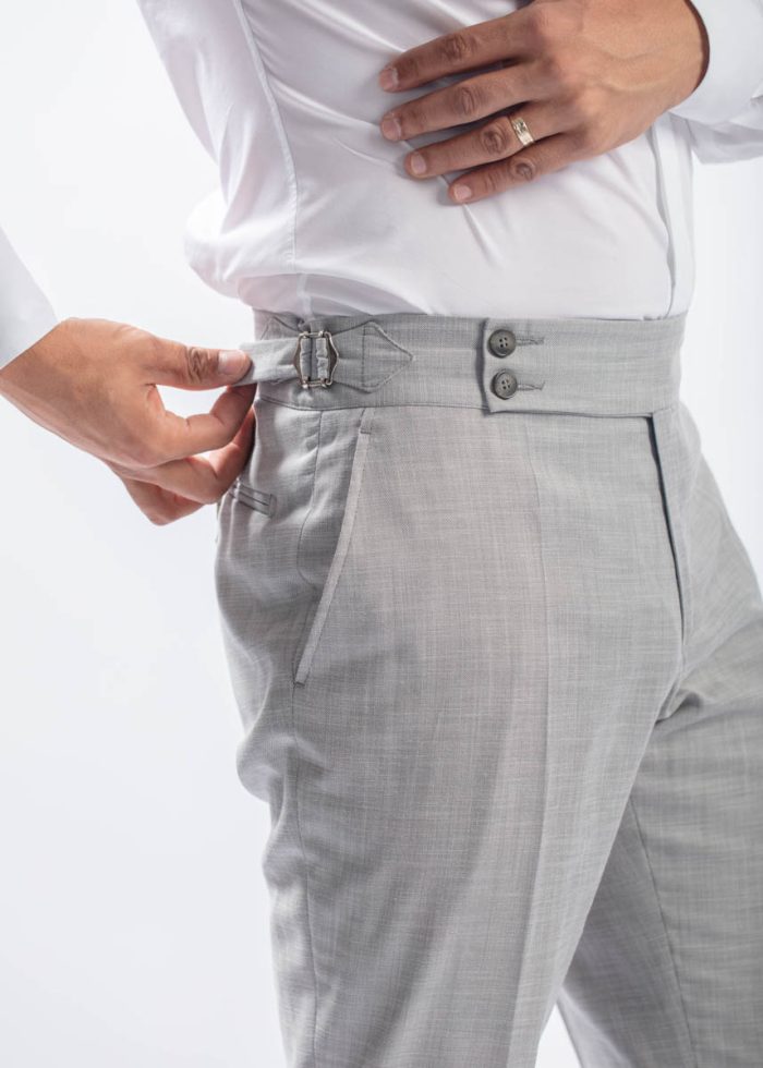Pantaloni Sartoriali Gri Deschis din Lână Premium cu Ajustare Laterală - imagine 6