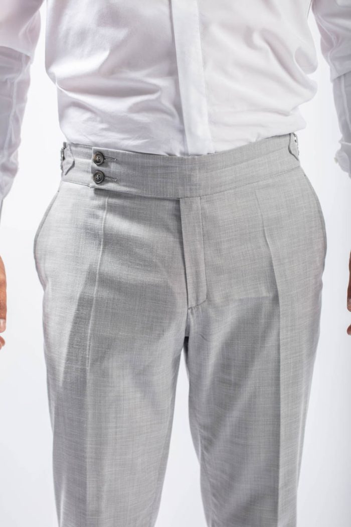 Pantaloni Sartoriali Gri Deschis din Lână Premium cu Ajustare Laterală - imagine 5