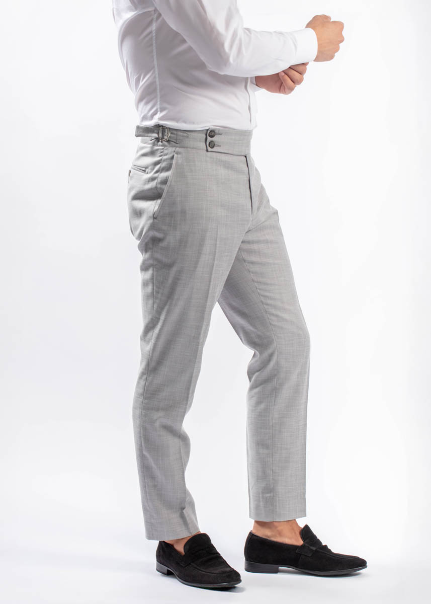 Costume barbati sibiu costume de mire sibiu costume de ceremonie -567 Pantaloni Sartoriali Gri Deschis din Lână Premium cu Ajustare Laterală - imagine 1