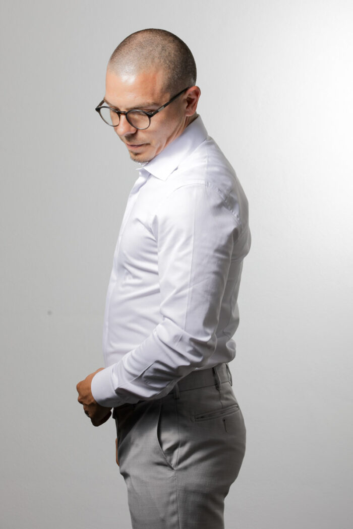 Cămașă Albă Elegantă din Bumbac Mercerizat - manșetă nasturi - imagine 4