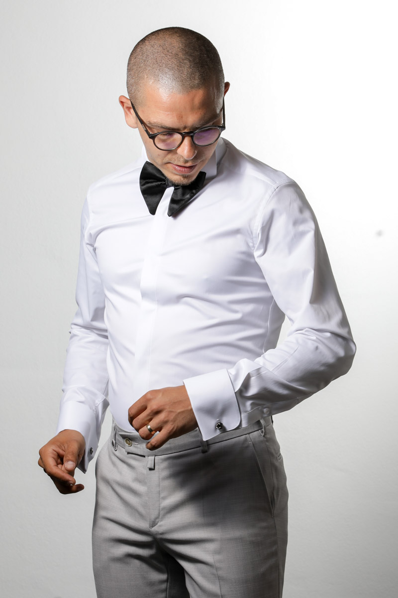 costume barbati sibiu costume de mire costume de ceremonie camasi sibiu camasi de mire camasi elegante-8 Cămașă Albă guler pentru papion din Bumbac Mercerizat - manșetă cu butoni - imagine 1
